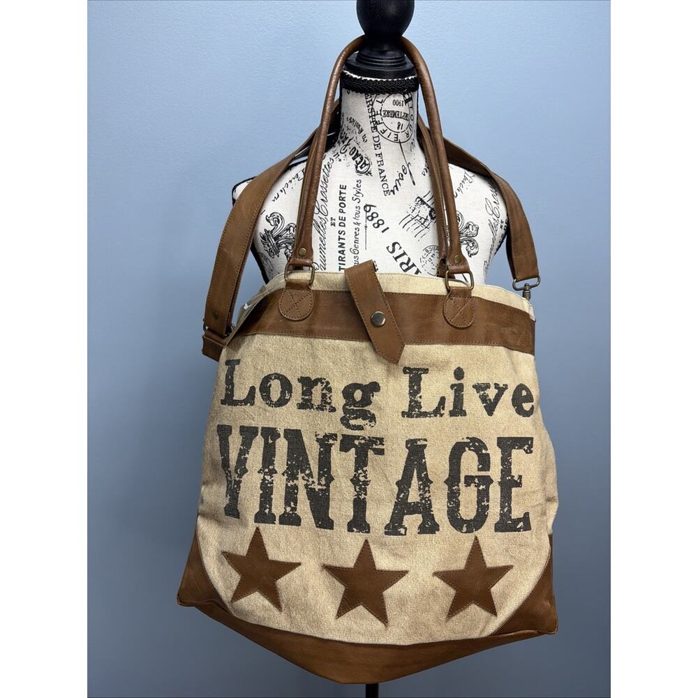 CTW Back Roads Textiles Brown Leather Trim Carry-On/Shoulder Bag/Purse/Tote￼